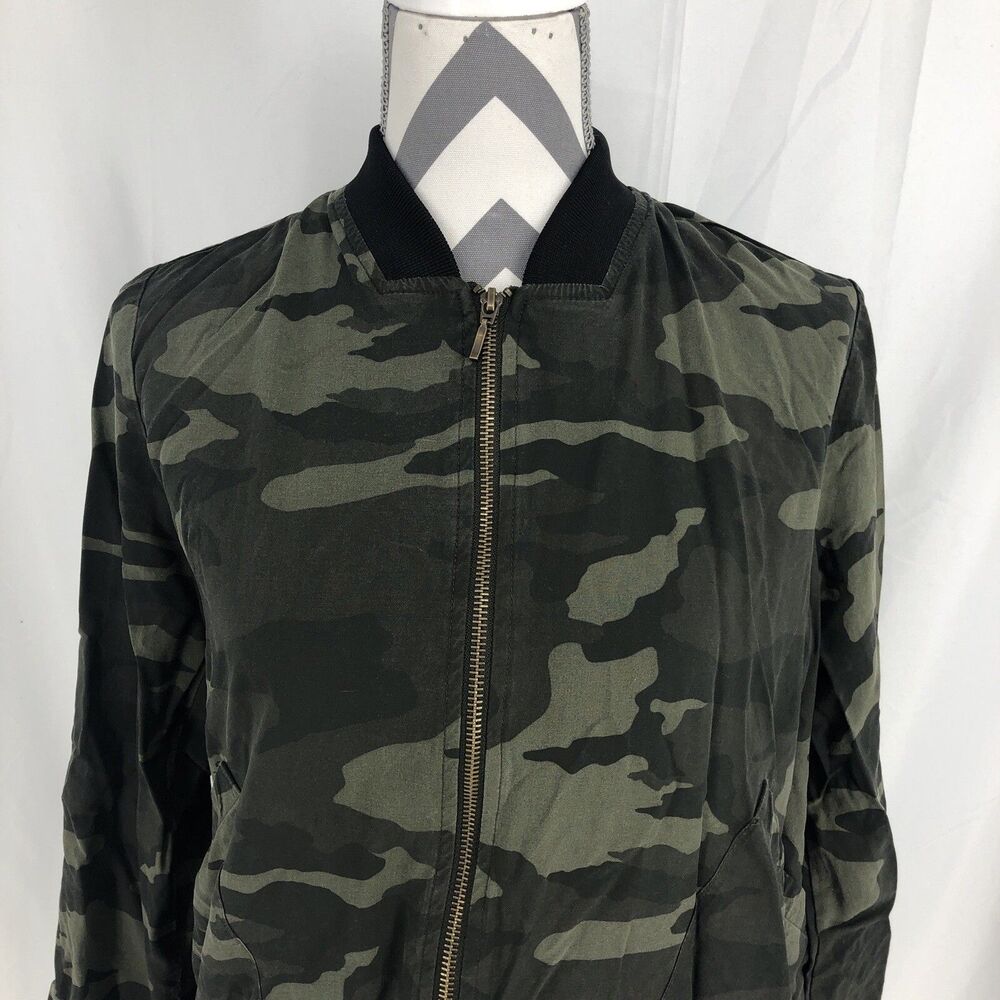 Sonoma Green Camouflage Full Zip Bomber Jacket Lightweight Casual Small